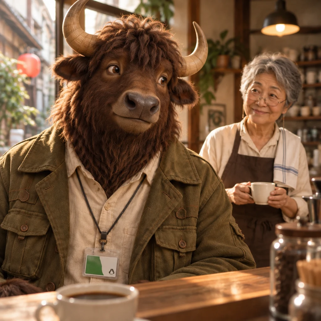 Goro blinks and glances toward Masako after she corrects the year of his visit.