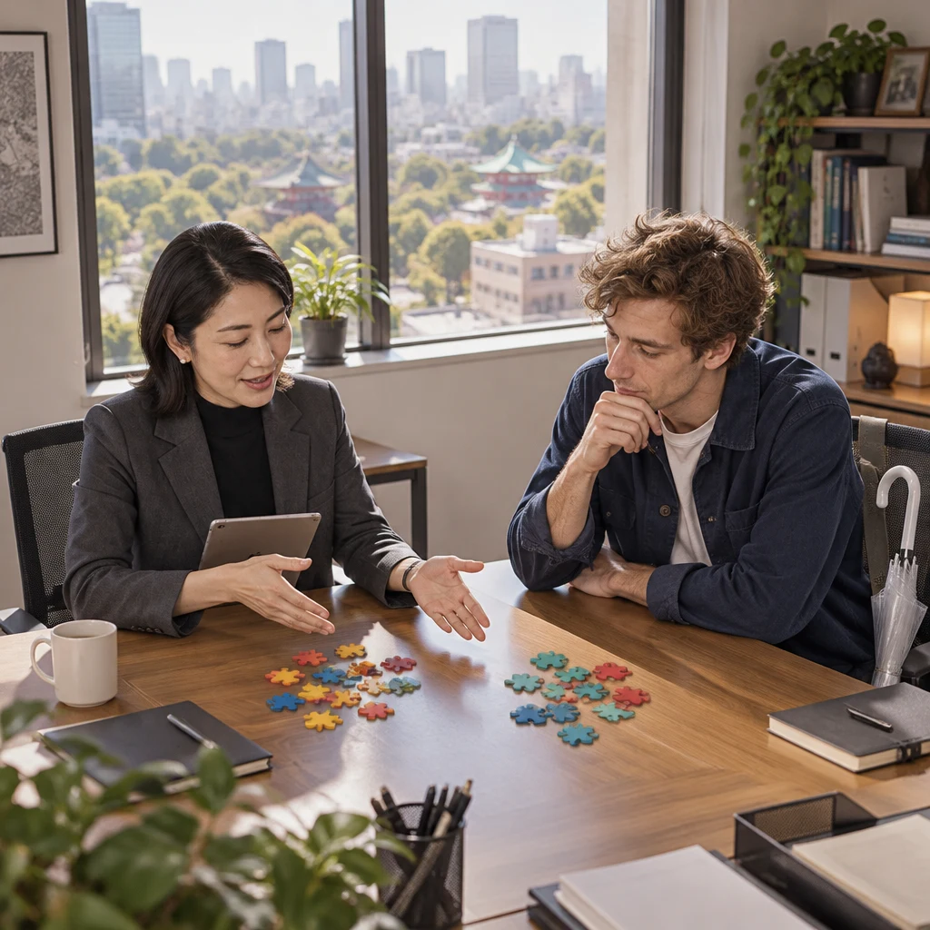 Mori-san and Leo review the puzzle game’s latest test in Mori-san’s Ueno office.