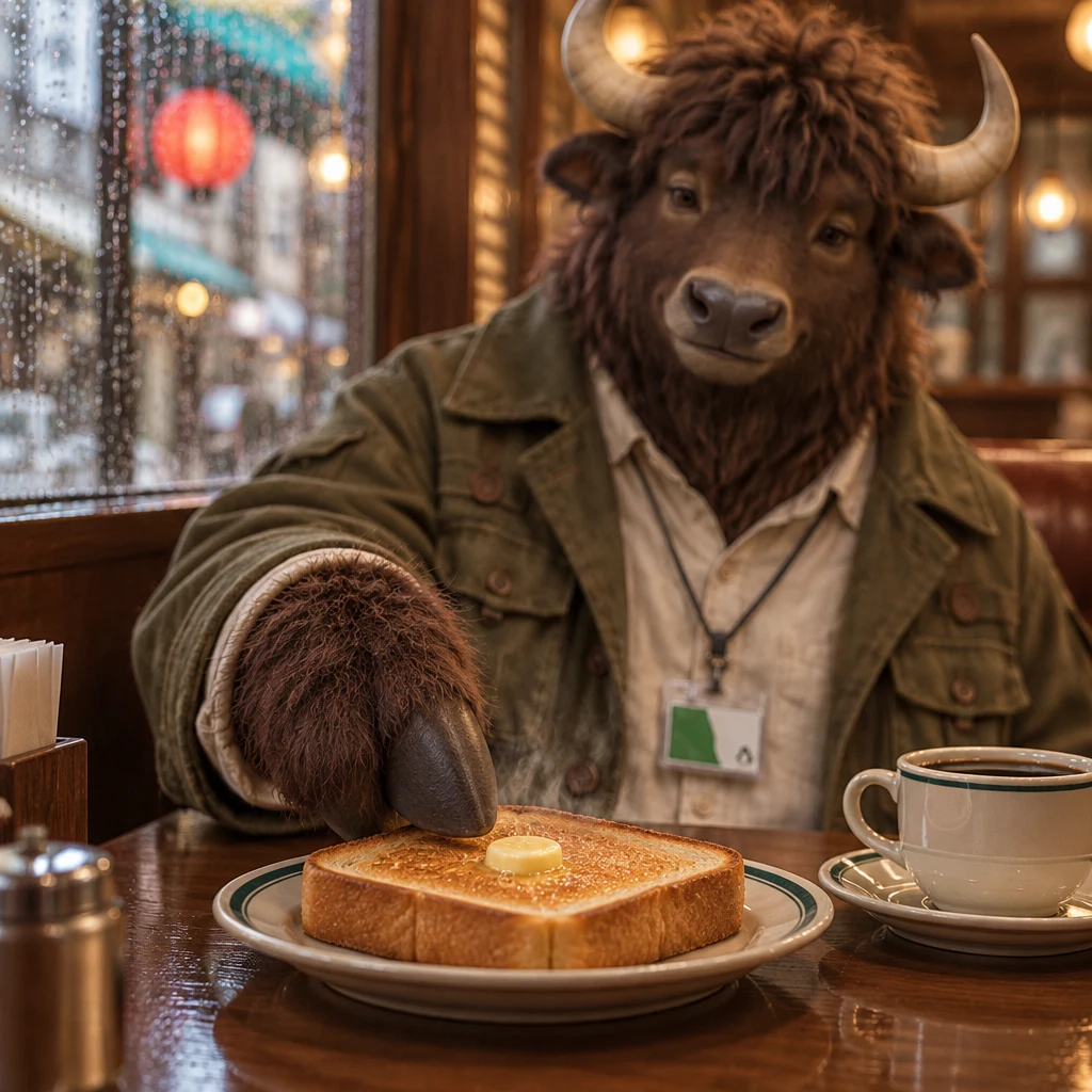 Goro checks whether his toast is still warm, and the story pauses there.
