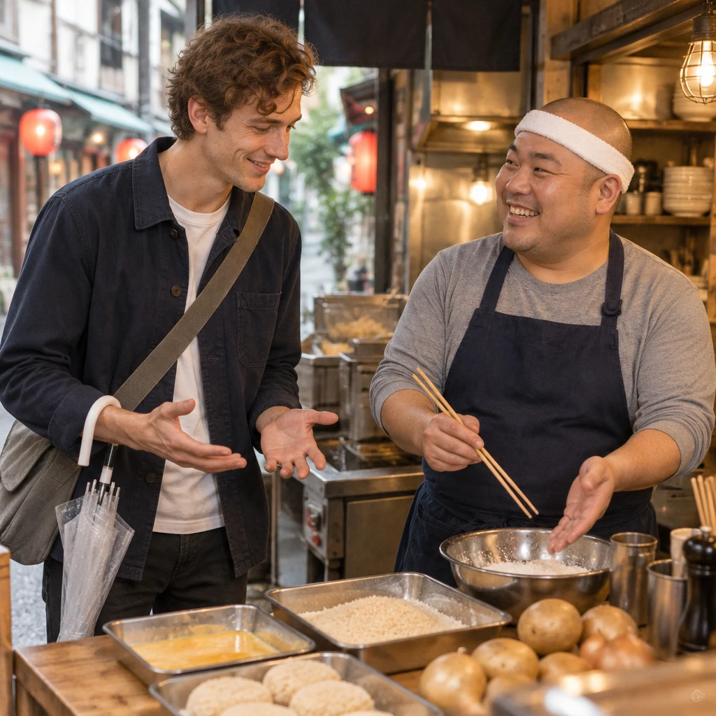 Leo eagerly agrees to try making croquettes with Kenta, even though he expects to be inexperienced.