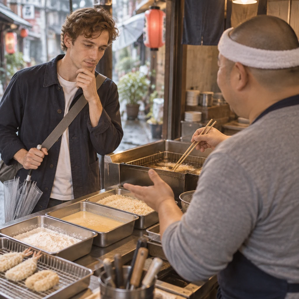 Leo watches the simple coating-and-frying process and recognizes that making croquettes is not easy.