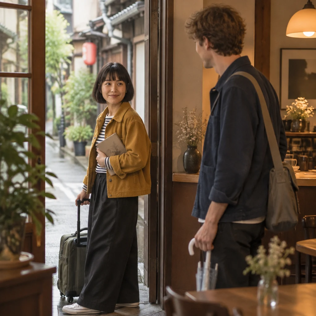Haruka prepares to leave Kissa Hotaru for Kyoto and tells Leo she will spend Obon with family.