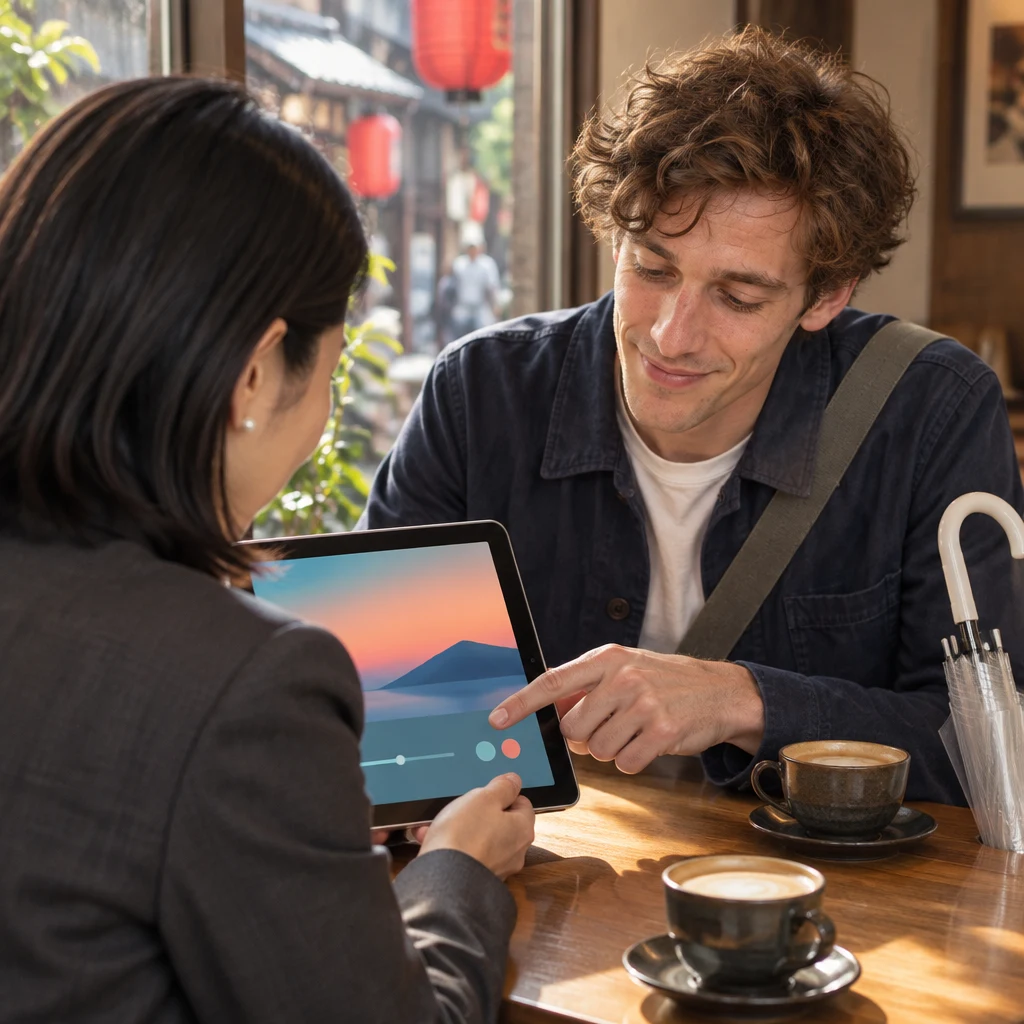Leo points out two controls near each other at the bottom of the tablet display.