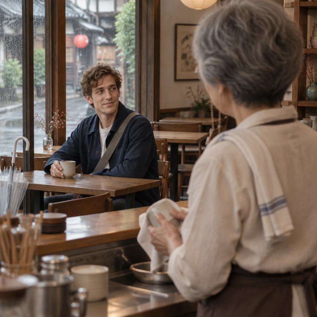Leo looks across the quiet café and reflects that the day turned out unexpectedly.