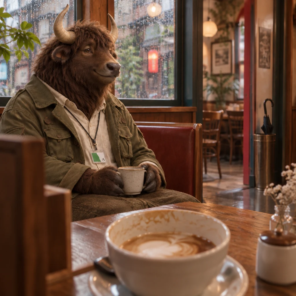 Goro sits beside his unfinished blend and accepts the quiet turn of events.