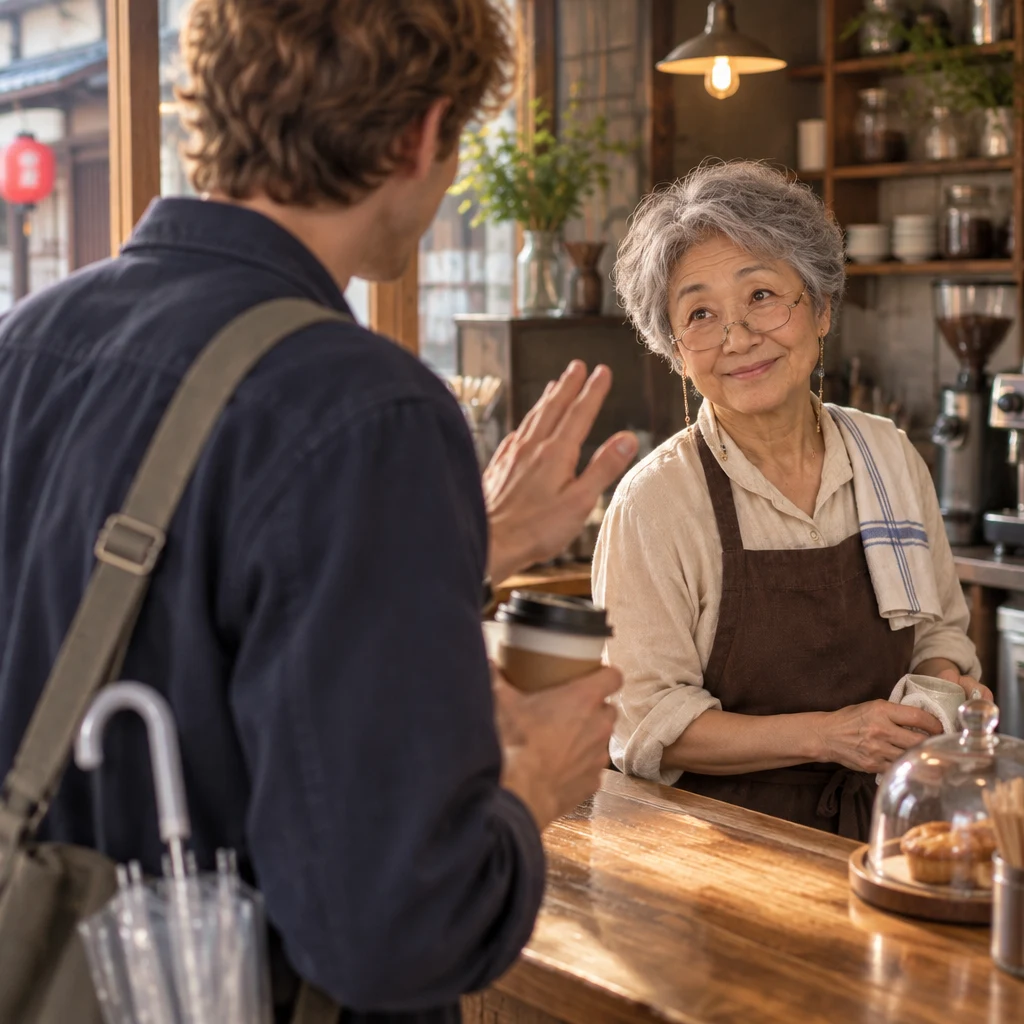 Leo politely gets Masako’s attention to check the drink he has received.