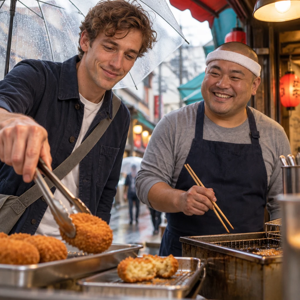 Leo starts again with another croquette after one falls apart.