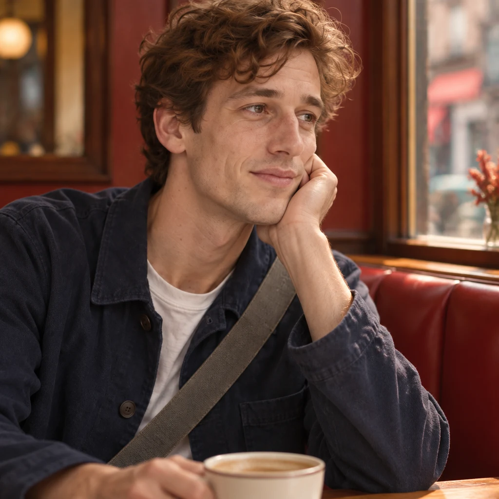 Leo draws inward beside his coffee as he recalls the uncertainty of first arriving.