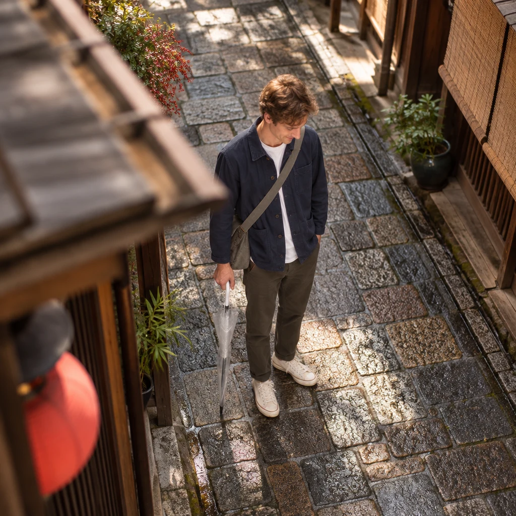 Leo looks down at the beautiful stone pavement beneath his feet.