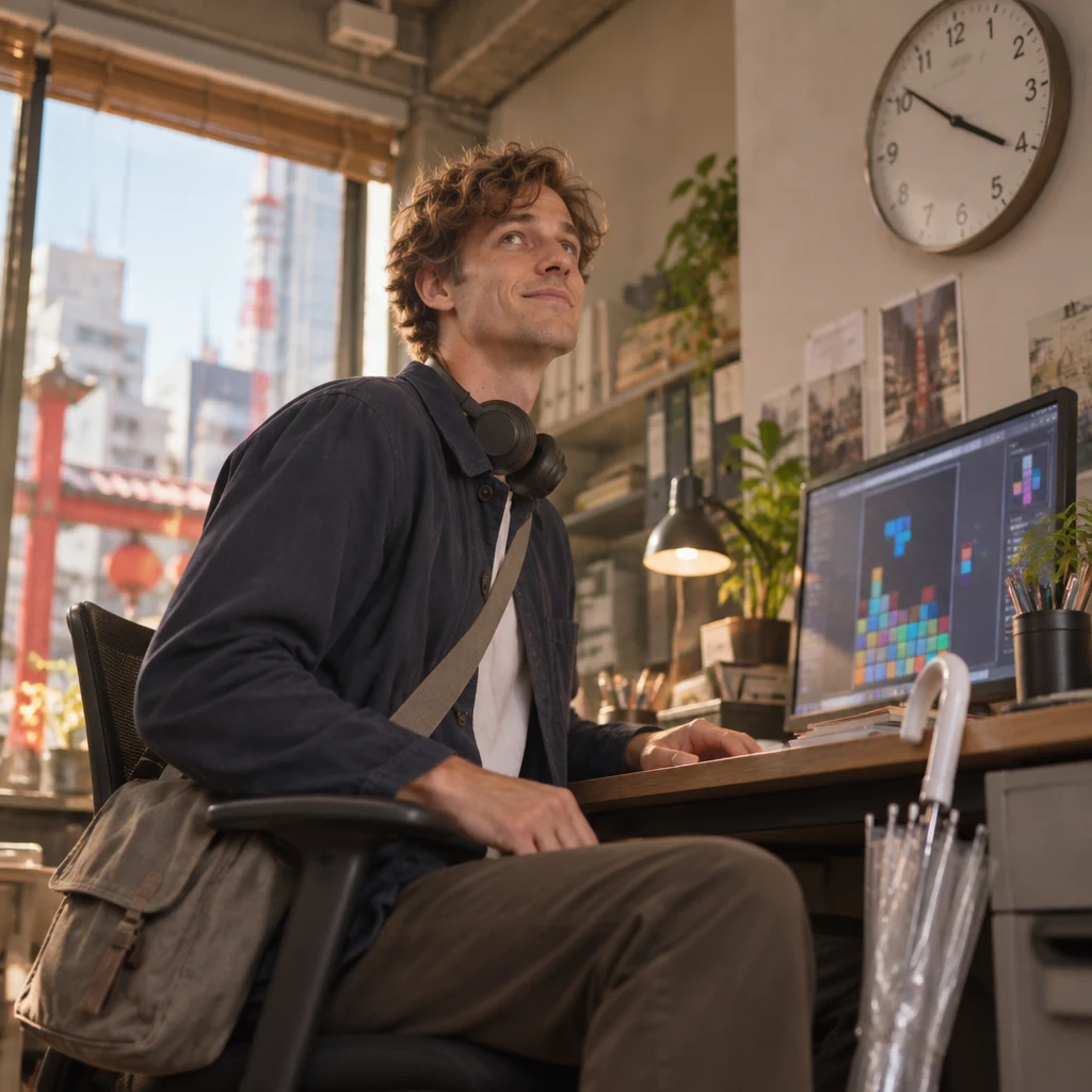 Leo turns in his chair to check the wall clock as the meeting nears its end.