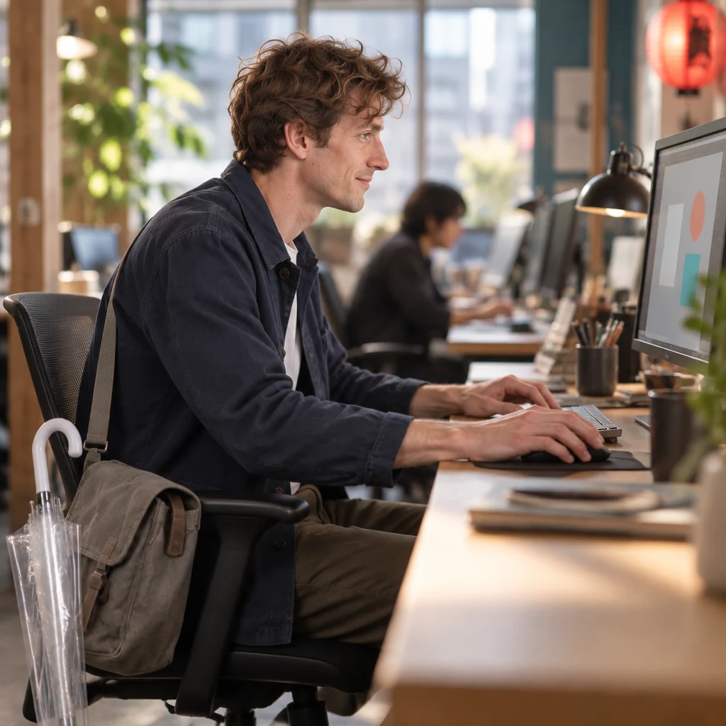 Leo leans toward his computer and works through a test.