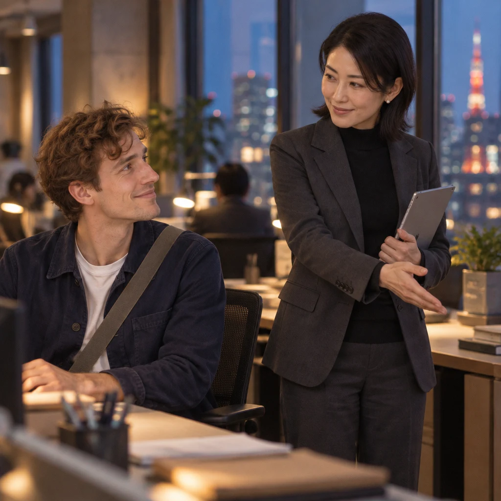 Leo pauses at the keyboard and turns toward Mori-san for the closing guidance.