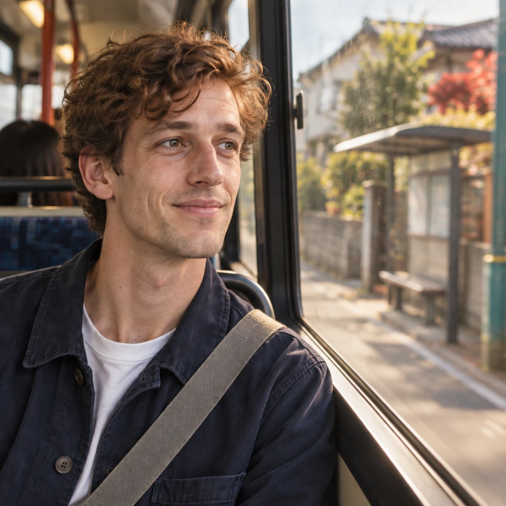 Leo realizes the bus has gone beyond the stop he meant to take.