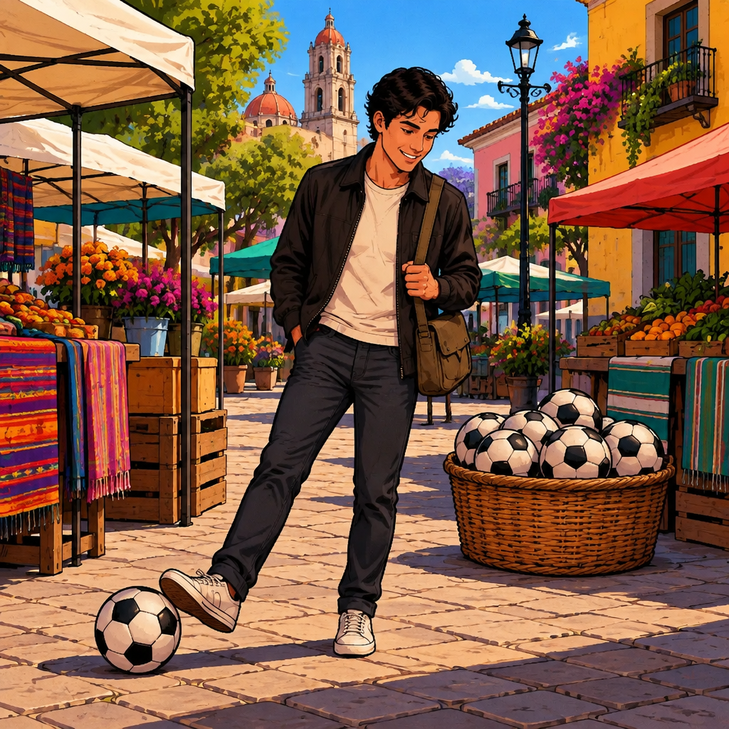 Justin gently kicks one soccer ball while a basket holding many balls sits behind him, showing he does the activity less than before.