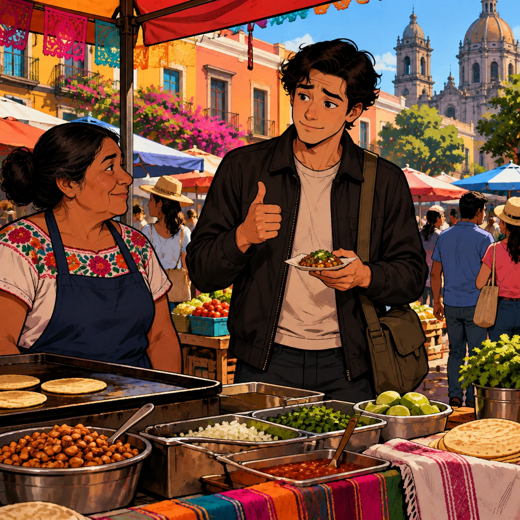 Justin accepts the offered food with a polite but mildly disappointed expression, showing that it is acceptable but not his favorite.