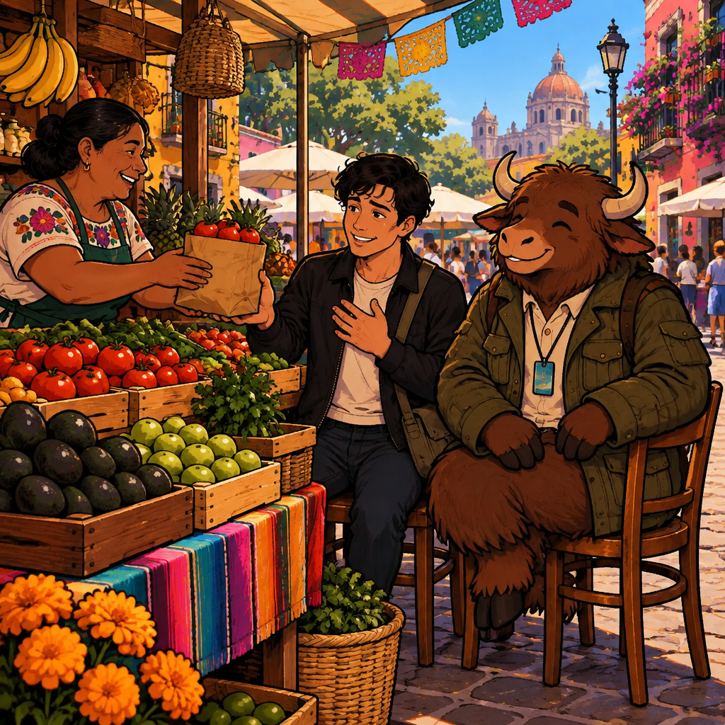 Justin sighs with a tired smile and says this month is tight, while the vendor hands him the tomato bag.