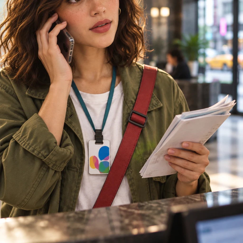 Maya holds a phone and payment papers while asking when rent is due.