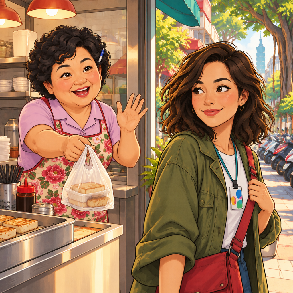 Auntie Lin calls after Maya with a caring farewell as Maya reaches the doorway.
