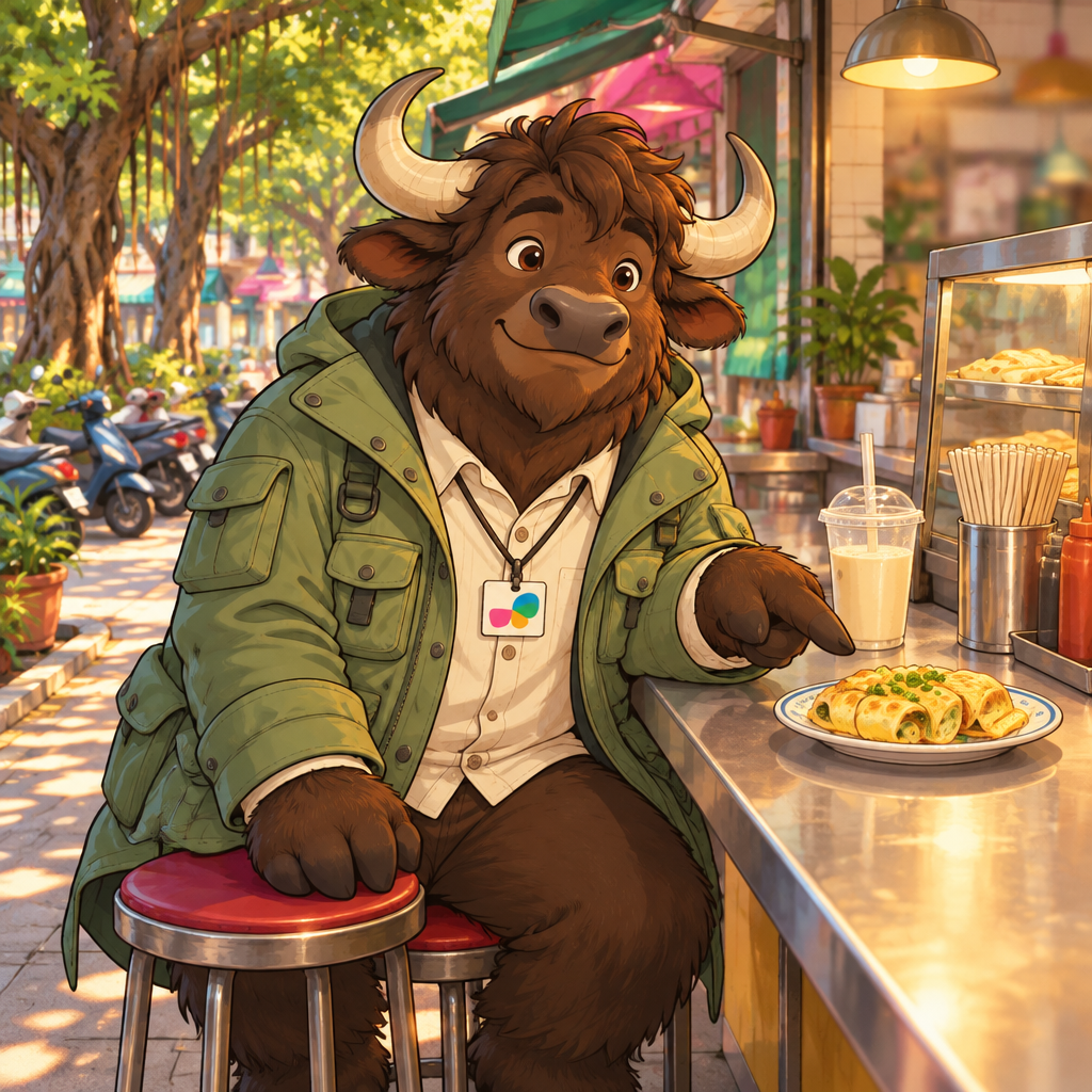 Ali asks for an egg pancake while sitting beside his unfinished soy milk.