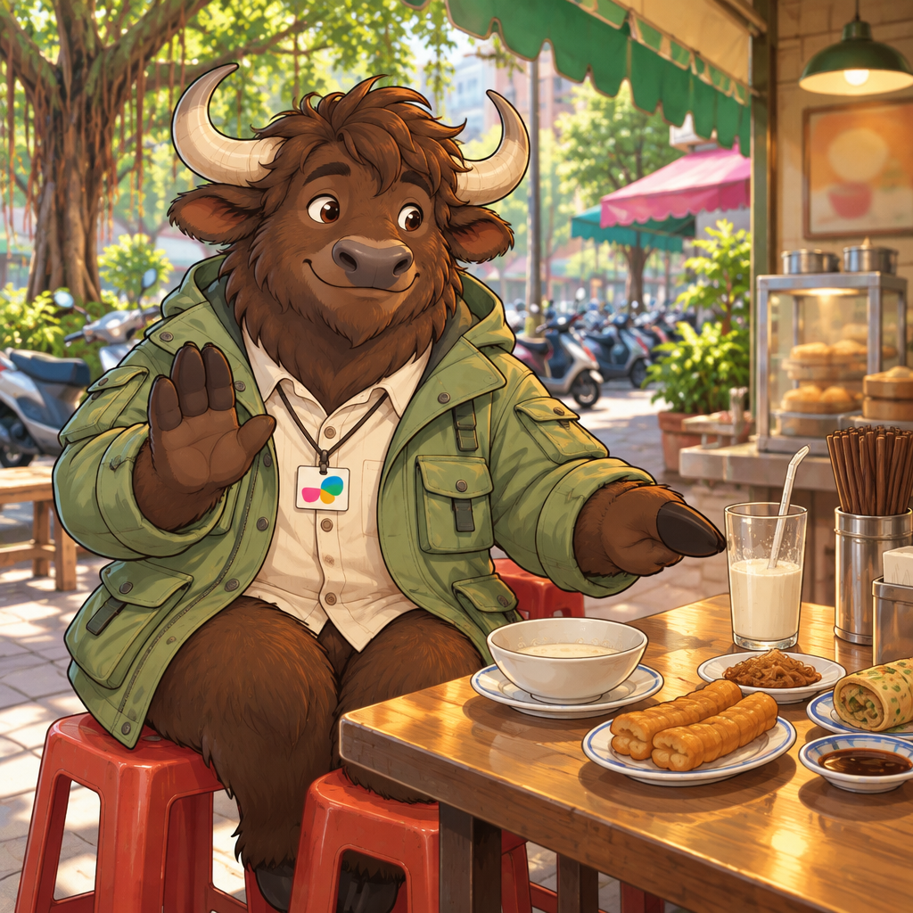 Ali politely declines more soy milk and gestures toward his unfinished cup.