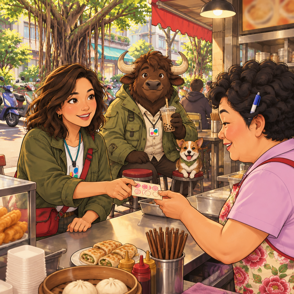 Maya nods and offers her stamp card to Auntie Lin.