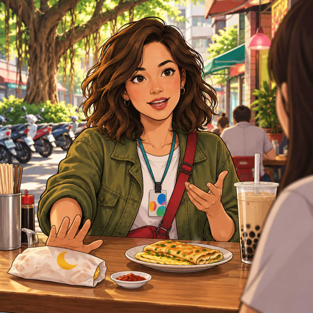 Maya firmly turns down a small late-night snack while talking over breakfast.