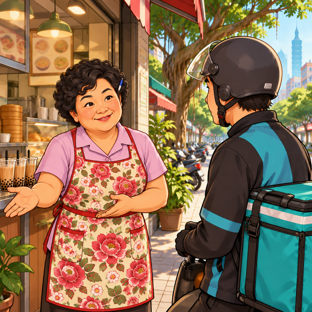 Auntie Lin politely asks the newly arrived delivery worker for their surname.