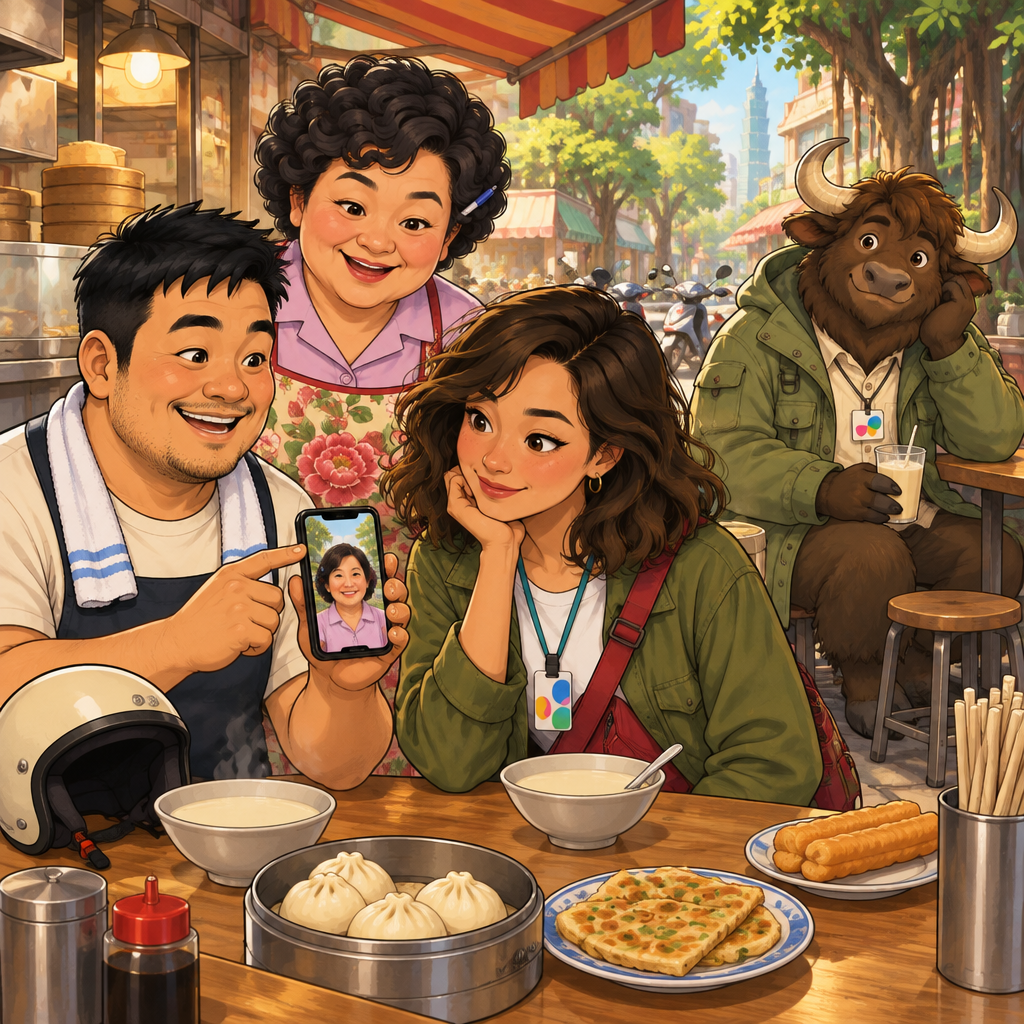 A-Jie shows Maya a family photo featuring his older sister.