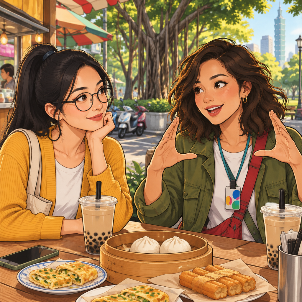 Maya enthusiastically shares her love of movies while Yi-Jun listens across the breakfast table.