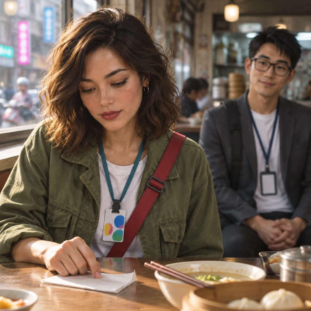 Maya presses a fingertip to the unmarked corner of the napkin while Zhi-Ming sits back and waits.