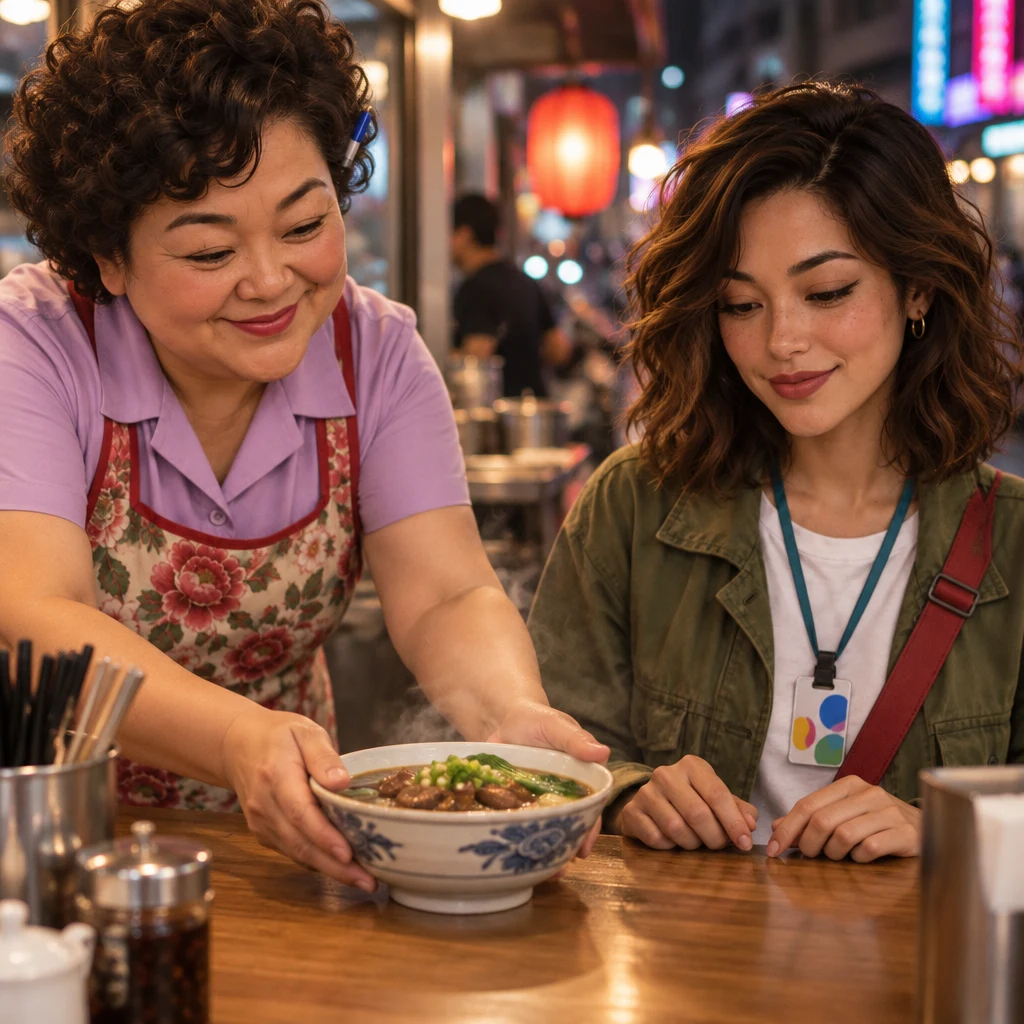 Auntie Lin's hands leave a bowl in front of Maya and stay there without a speech.