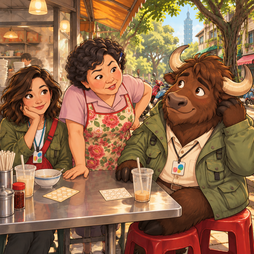 Auntie Lin leans toward Ali with a questioning expression while Maya watches the cards.