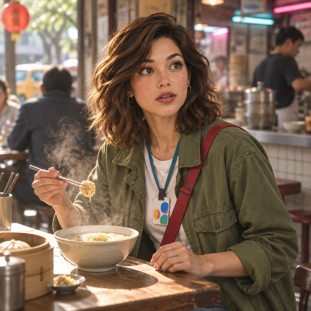 Maya jerks upright at her table with chopsticks frozen in the air, startled by the news.