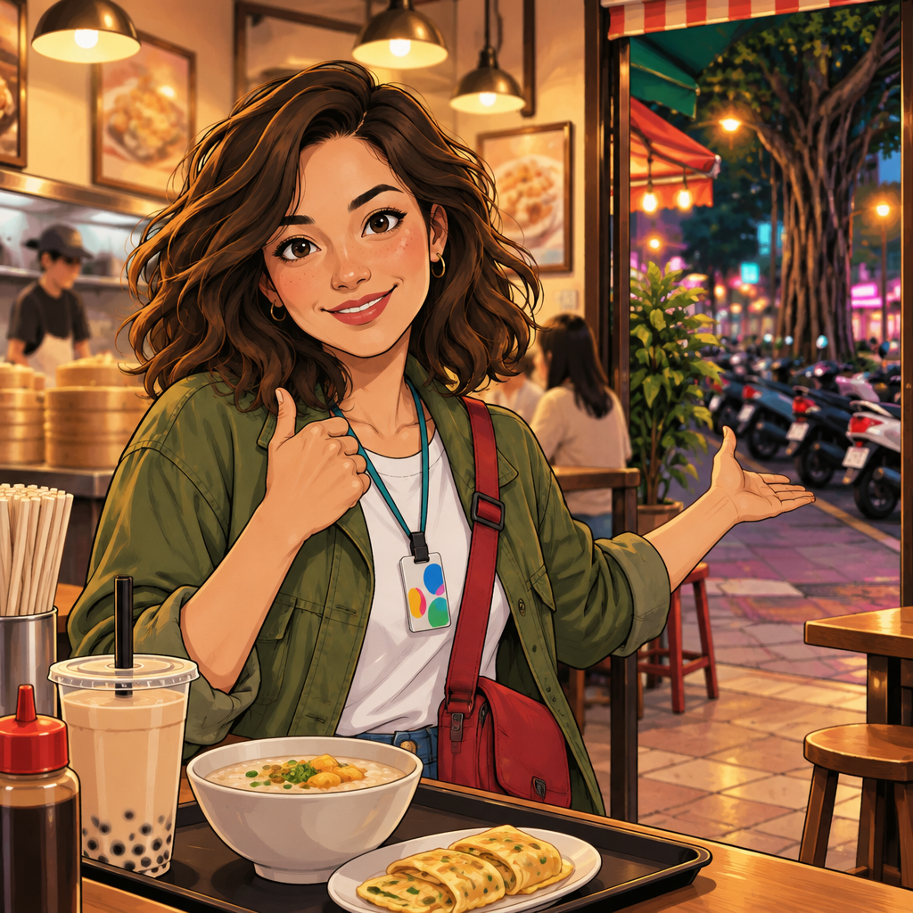 Maya nods with a bright smile and gestures toward the shop doorway in agreement.