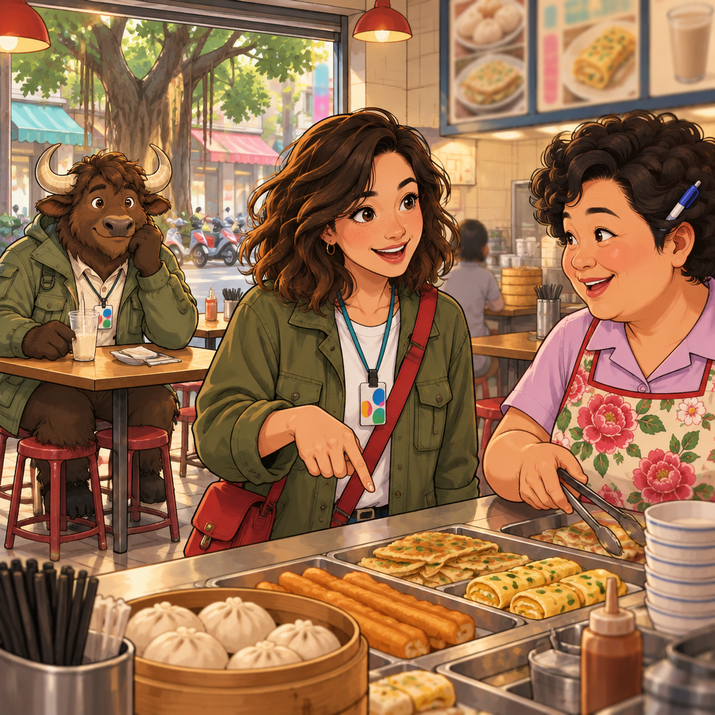 Maya considers an item as she places an order with Auntie Lin.