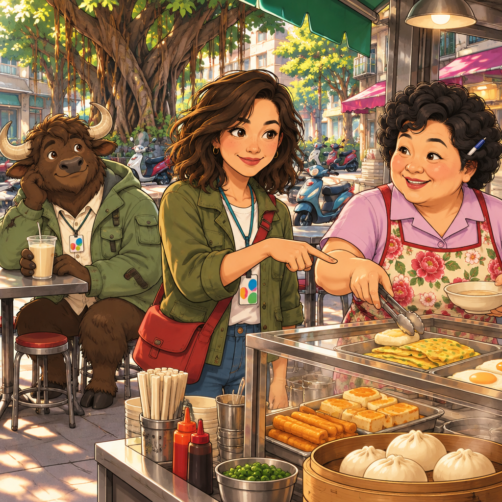 Maya politely orders one portion from Auntie Lin at the counter.