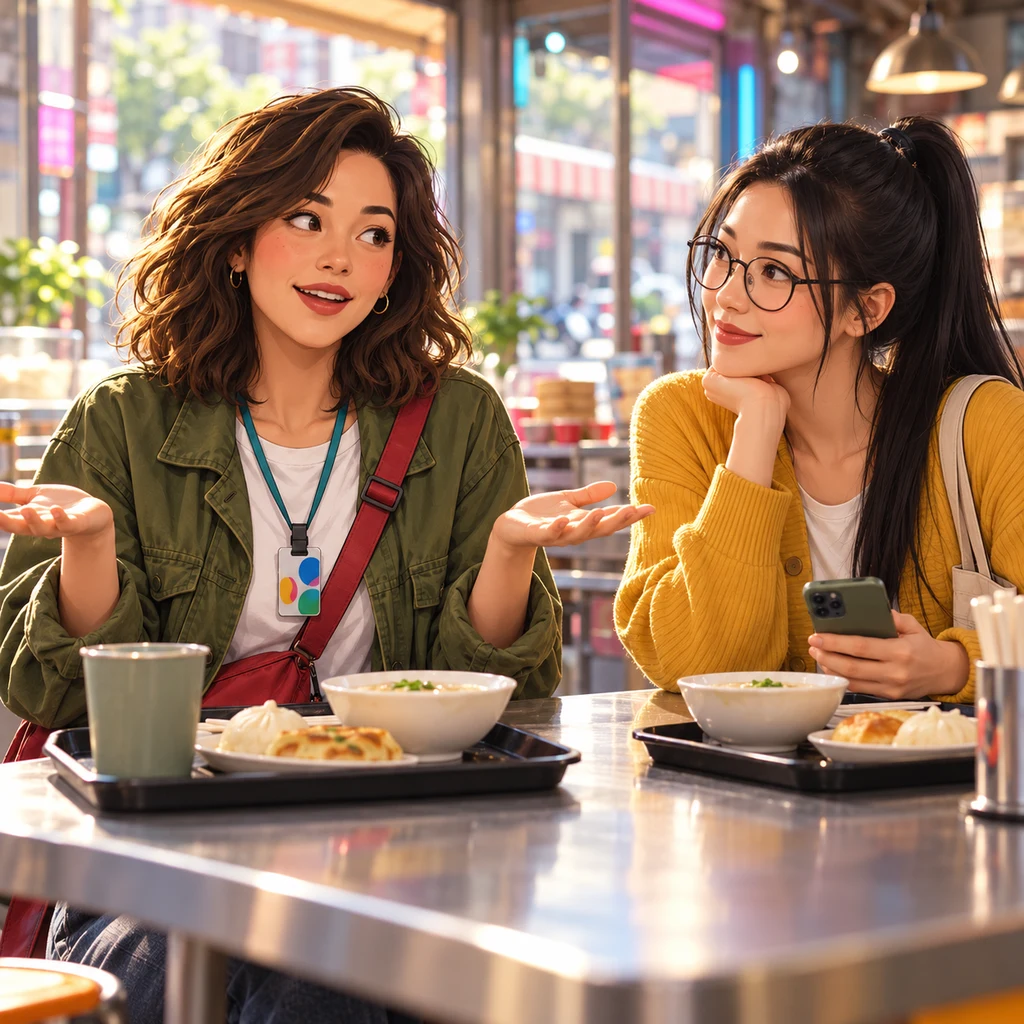Maya tells Yi-Jun she has no plans yet, with a casual shrug.