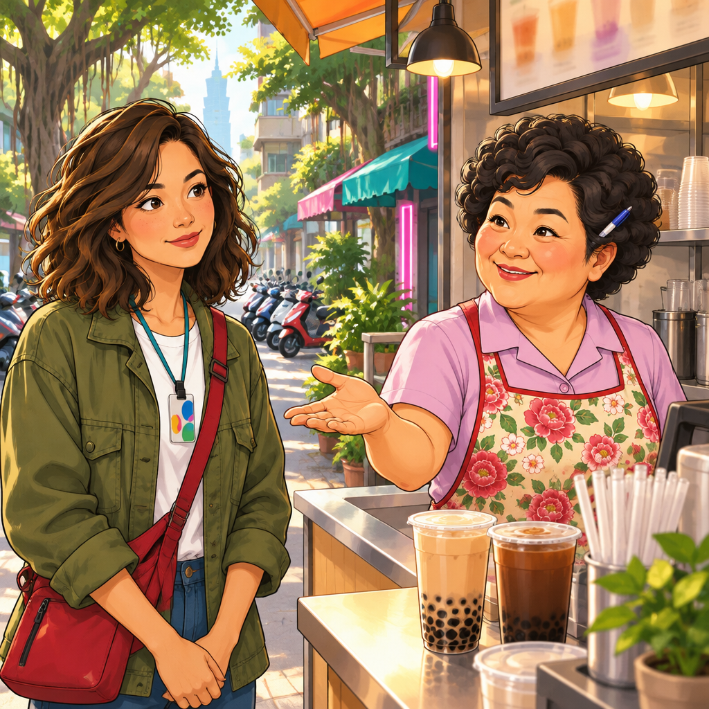 Auntie Lin gestures courteously for Maya to speak first.