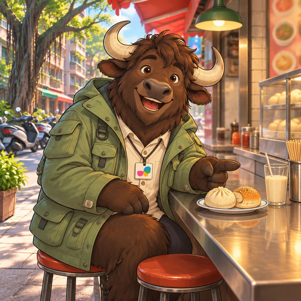 A-Li indicates that he wants two breakfast items alongside his soy milk.