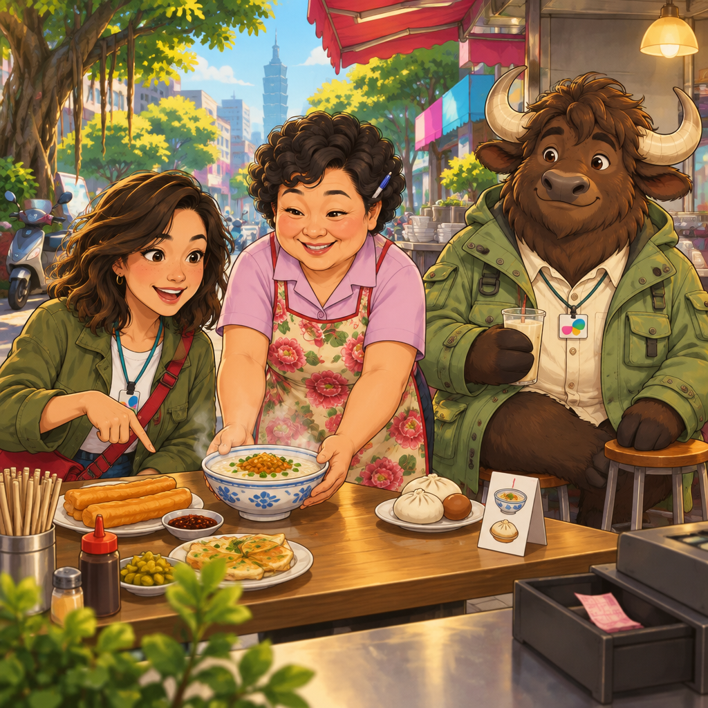 Maya asks for one bowl of porridge while Auntie Lin turns toward the steaming porridge pot.