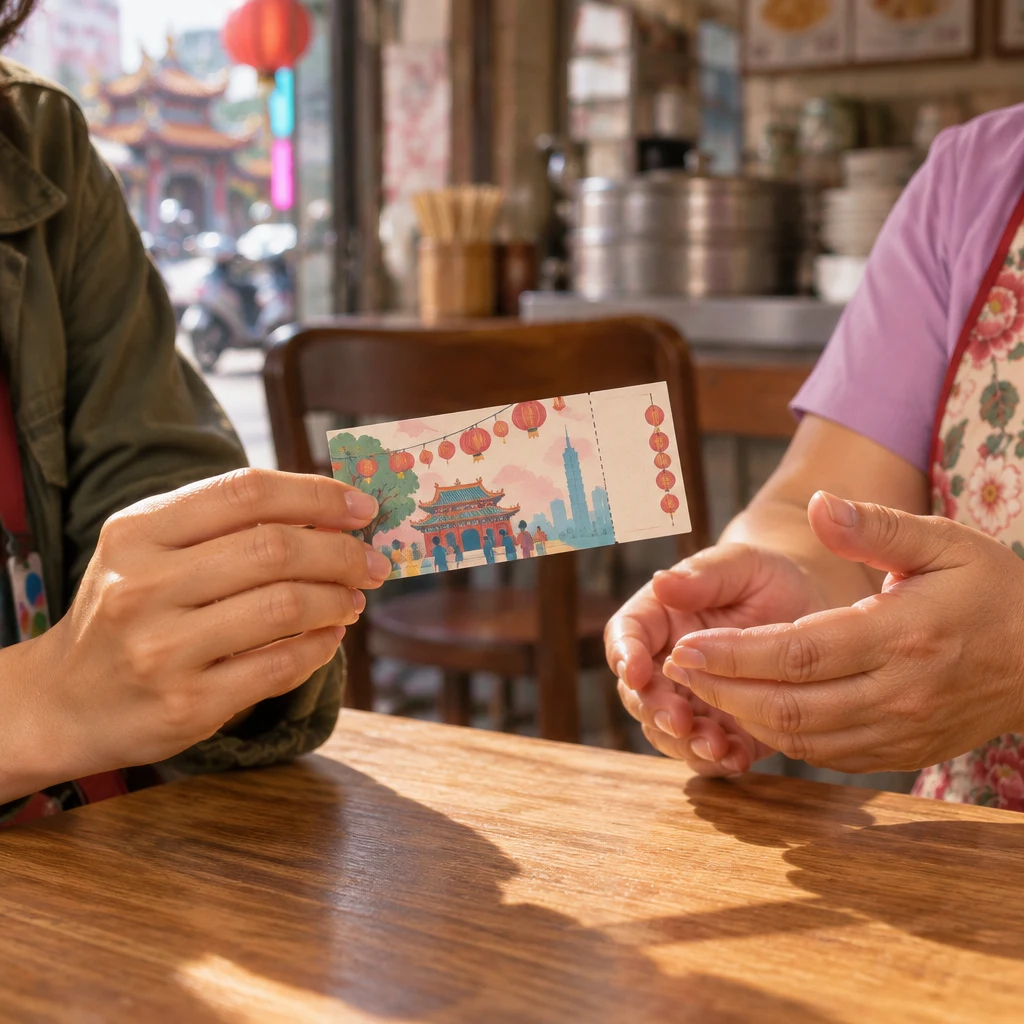 Maya holds up a single event ticket toward Auntie Lin.