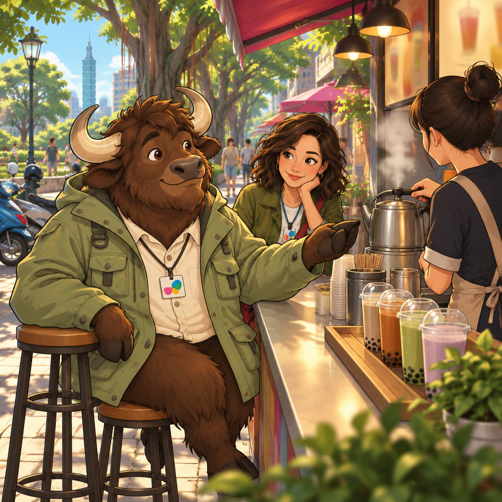 Ali requests a hot drink by gesturing toward the steaming kettle as Maya watches.