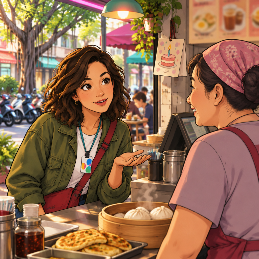 Maya asks Auntie Lin when her birthday is.