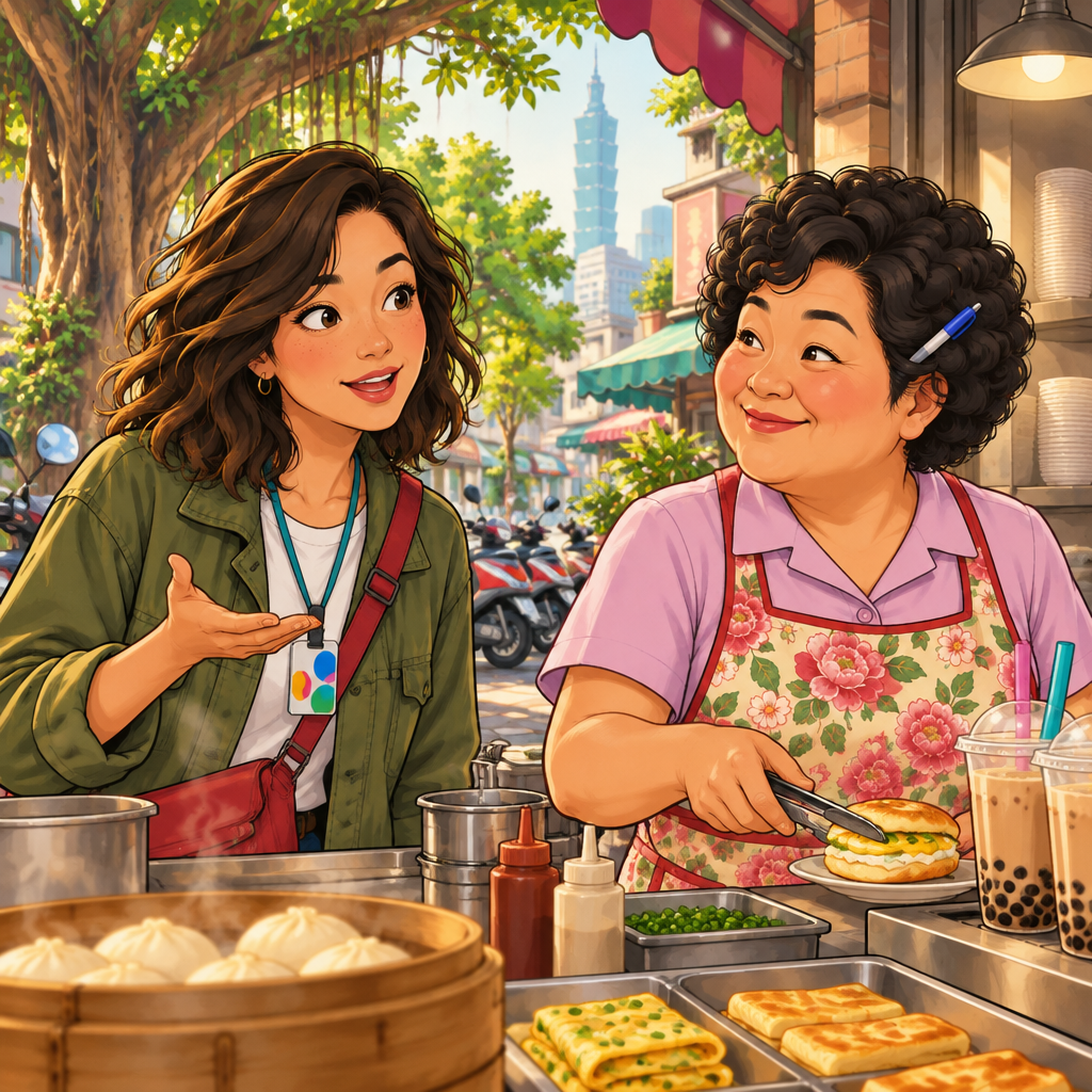 Maya warmly addresses Lin with a friendly, respectful gesture.