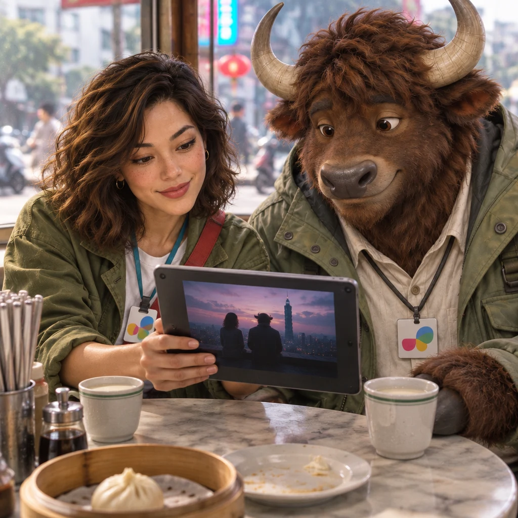 Maya holds out a tablet toward A-Li to show she has already seen the movie.