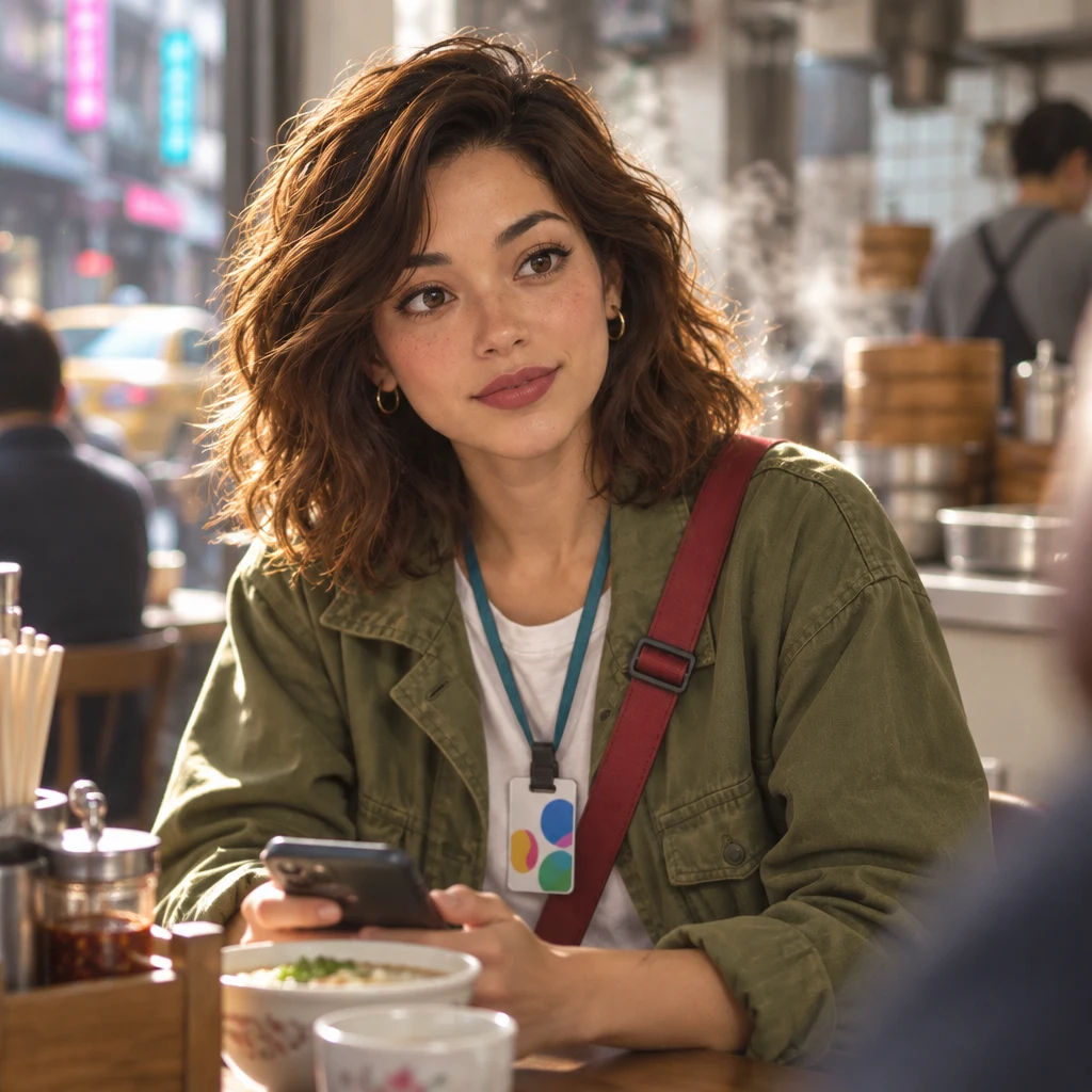 Maya looks up from her blurred phone as if she might have misunderstood.