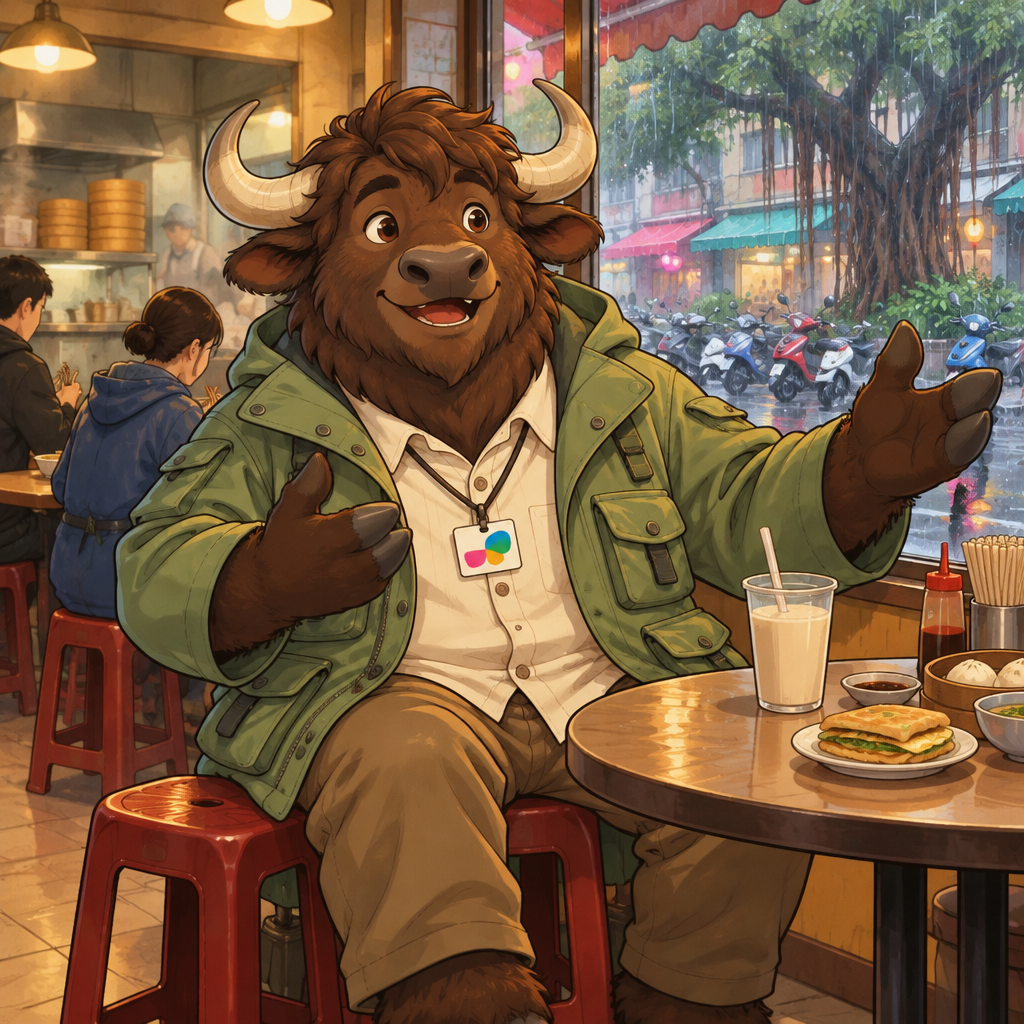 A-Li begins an elaborate story beside his untouched soy milk.