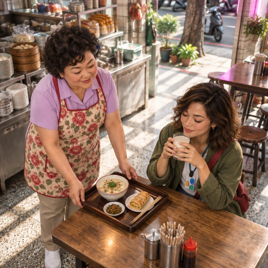 Auntie Lin comes around the counter and settles the newcomer with a tray while Maya sits at ease sipping soy milk.