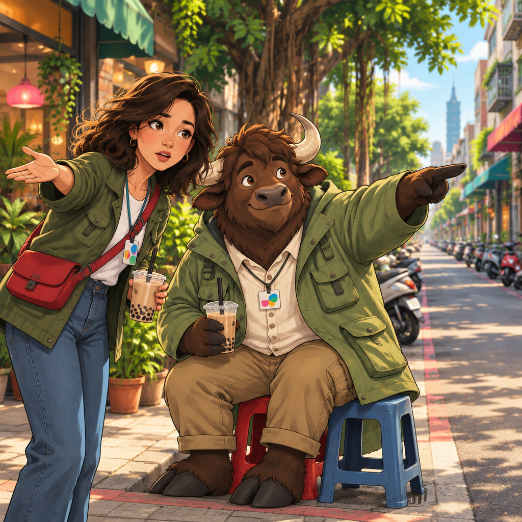 Maya gestures toward the long stretch of road as she asks whether the station is far away.