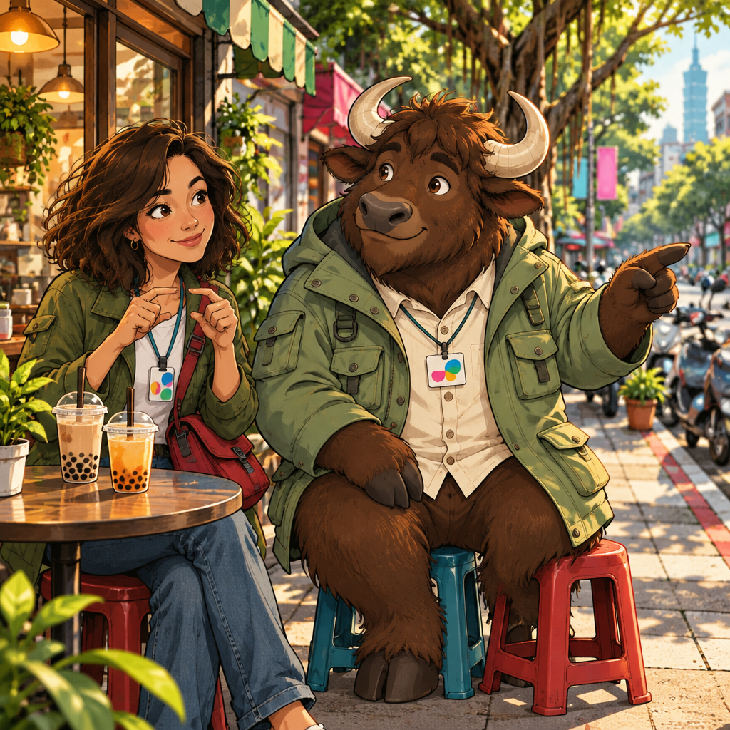 Maya makes a small-distance gesture as she asks whether the station is nearby.